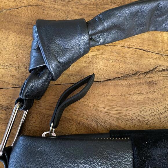 ASOS DESIGN Leather and Suede Weave Handbag Black with Knotted Top Handle - Picture 4 of 10